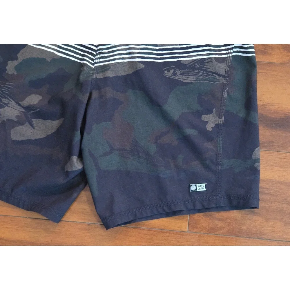 Salty Crew Mens Camo Quick Dry Board Shorts Size 30‎ Black Green Striped Repreve